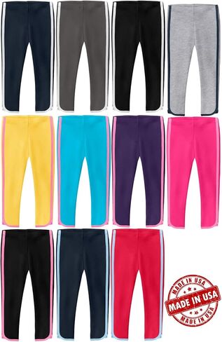 بنطال كابري صيفي مصنوع من القطن بنسبة 100% للفتيات مصنوع في الولايات المتحدة الأمريكية مع شريط مزخرف للياقة البدنية واليوجا والرياضة والمدرسة أو اللعب in Kuwait