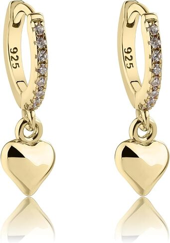 Girls Sterling Silver Huggie Earrings with Drop Heart or Cross for Kids, Teens or Women in Saudi Arabia