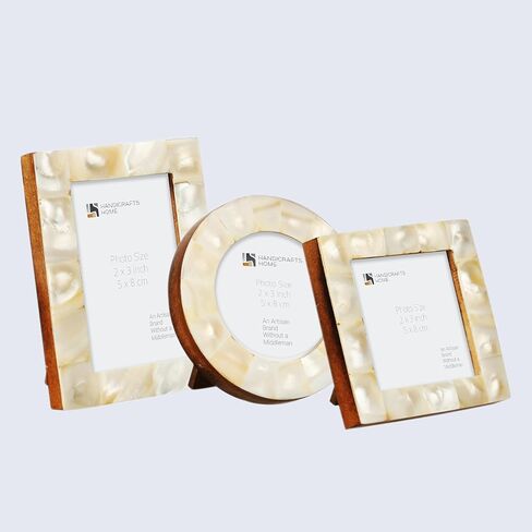 Handicrafts Home Mini Picture Frames Set of 3, Handmade Baby Keepsake Frames for Ultrasound Pictures, Newborn Photos & Grandchildren Portraits, Tiny Wallet Size Photo Frames for Nursery Decor, Blue in Saudi Arabia