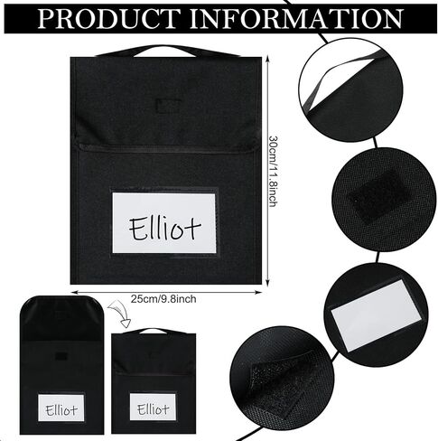 8 قطع من حقيبة الكتب المصنوعة من النايلون الأسود مع حقيبة كتب مخيطة على مقبض للفصل الدراسي، وبطاقة اسم واضحة وحقائب قراءة مقاومة للماء من الورق المقوى الأبيض، ومستلزمات الواجبات المنزلية للطلاب والأطفال، مقاس 9.8 × 11.8 بوصة in Kuwait