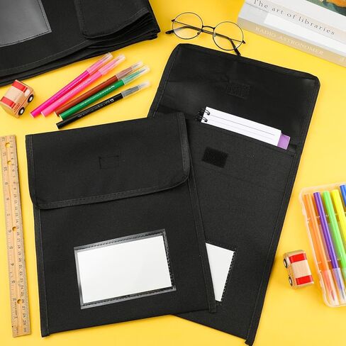 8 قطع من حقيبة الكتب المصنوعة من النايلون الأسود مع حقيبة كتب مخيطة على مقبض للفصل الدراسي، وبطاقة اسم واضحة وحقائب قراءة مقاومة للماء من الورق المقوى الأبيض، ومستلزمات الواجبات المنزلية للطلاب والأطفال، مقاس 9.8 × 11.8 بوصة in Kuwait