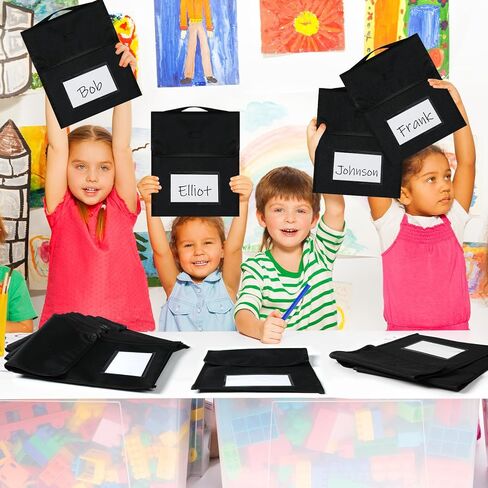 8 قطع من حقيبة الكتب المصنوعة من النايلون الأسود مع حقيبة كتب مخيطة على مقبض للفصل الدراسي، وبطاقة اسم واضحة وحقائب قراءة مقاومة للماء من الورق المقوى الأبيض، ومستلزمات الواجبات المنزلية للطلاب والأطفال، مقاس 9.8 × 11.8 بوصة in Kuwait