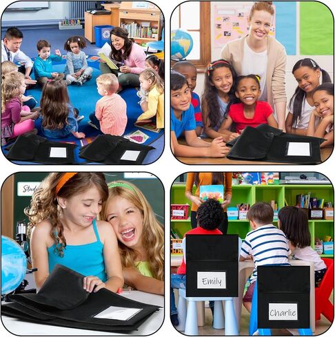 8 قطع من حقيبة الكتب المصنوعة من النايلون الأسود مع حقيبة كتب مخيطة على مقبض للفصل الدراسي، وبطاقة اسم واضحة وحقائب قراءة مقاومة للماء من الورق المقوى الأبيض، ومستلزمات الواجبات المنزلية للطلاب والأطفال، مقاس 9.8 × 11.8 بوصة in Kuwait