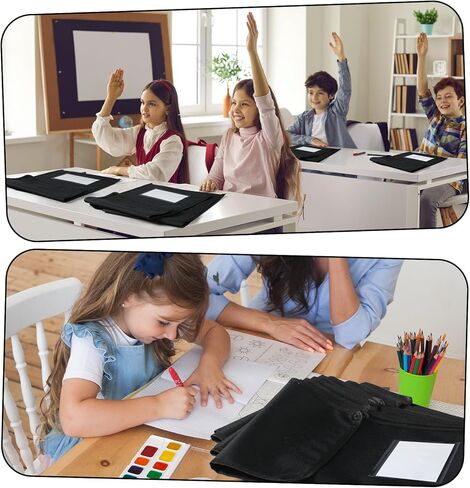 8 قطع من حقيبة الكتب المصنوعة من النايلون الأسود مع حقيبة كتب مخيطة على مقبض للفصل الدراسي، وبطاقة اسم واضحة وحقائب قراءة مقاومة للماء من الورق المقوى الأبيض، ومستلزمات الواجبات المنزلية للطلاب والأطفال، مقاس 9.8 × 11.8 بوصة in Kuwait