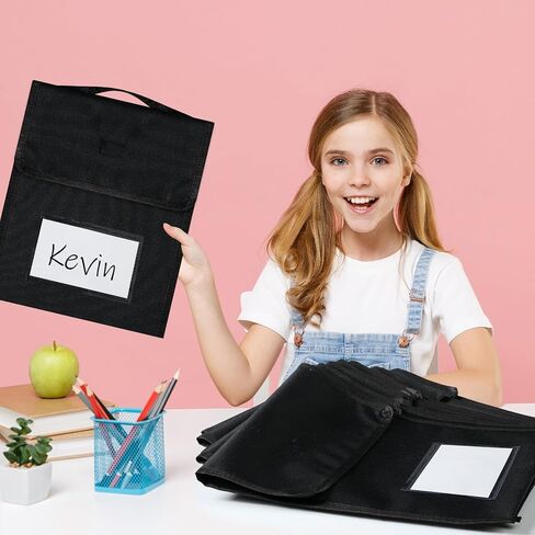 8 قطع من حقيبة الكتب المصنوعة من النايلون الأسود مع حقيبة كتب مخيطة على مقبض للفصل الدراسي، وبطاقة اسم واضحة وحقائب قراءة مقاومة للماء من الورق المقوى الأبيض، ومستلزمات الواجبات المنزلية للطلاب والأطفال، مقاس 9.8 × 11.8 بوصة in Kuwait