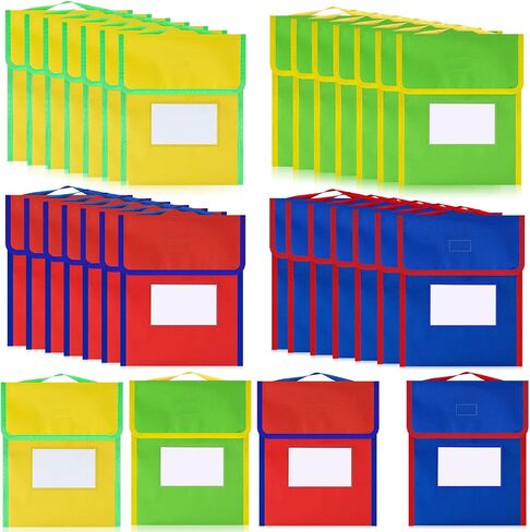 Book Bags for Classroom Medium Book Pouches Bulk Colorful Reading Book Bags with Name Tag Pockets Student Book Protector Pouch Student Chair Pockets, Waterproof 12 x 10 Inches (32 Pcs) in Saudi Arabia
