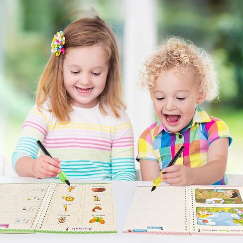 4 قطع من كتب الكتابة اليدوية المحززة للأطفال - كتب الكتابة اليدوية المحززة ثلاثية الأبعاد القابلة لإعادة الاستخدام، كتاب ممارسة الكتابة اليدوية السحري مع قلم حبر يختفي تلقائيًا in Saudi Arabia