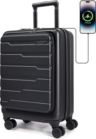 BAGSMART Expandable Carry On Luggage 22x14x9 Airline Approved, 20" Suitcases with Spinner Wheels,Charging Ports,TSA Lock, Hard Shell Front Opening Carry On Luggage for Men Women Travel Business,White in Saudi Arabia