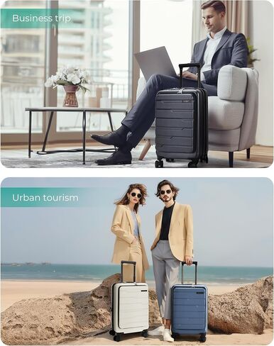 BAGSMART Expandable Carry On Luggage 22x14x9 Airline Approved, 20" Suitcases with Spinner Wheels,Charging Ports,TSA Lock, Hard Shell Front Opening Carry On Luggage for Men Women Travel Business,White in Saudi Arabia