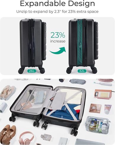 BAGSMART Expandable Carry On Luggage 22x14x9 Airline Approved, 20" Suitcases with Spinner Wheels,Charging Ports,TSA Lock, Hard Shell Front Opening Carry On Luggage for Men Women Travel Business,White in Saudi Arabia