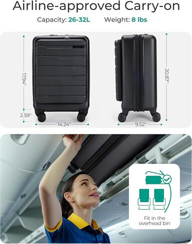 BAGSMART Expandable Carry On Luggage 22x14x9 Airline Approved, 20" Suitcases with Spinner Wheels,Charging Ports,TSA Lock, Hard Shell Front Opening Carry On Luggage for Men Women Travel Business,White in Saudi Arabia
