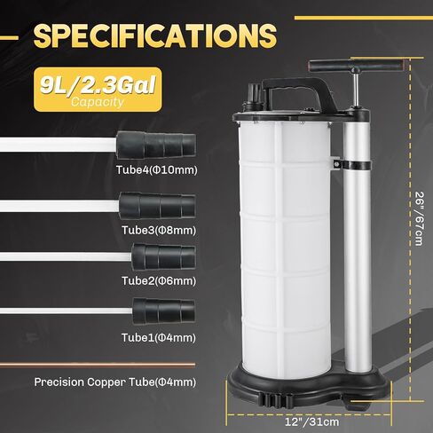 مضخة يدوية لتغيير الزيت بسعة 9 لتر مع 4 خراطيم، مضخة تغيير مستخرج الزيت لإخلاء سوائل السيارات، مستخرج سوائل تغيير الزيت مع عصا قياس الأسلاك وخراطيم الشفط in Kuwait