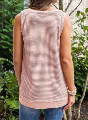 BLENCOT Women's Waffle Knit Summer Tank Top Casual Scoop Neck Sleeveless Loose Tunic Tops in Kuwait