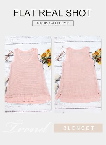 BLENCOT Women's Waffle Knit Summer Tank Top Casual Scoop Neck Sleeveless Loose Tunic Tops in Kuwait