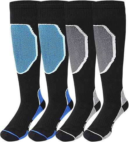 Ski Socks Wool Cold Weather Socks for Snowboarding Winter Thermal Knee-High Warm Sock, 2 Pairs Calf Socks for Chirden with Grey-Black and Blue-Black in Saudi Arabia