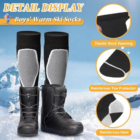 Ski Socks Wool Cold Weather Socks for Snowboarding Winter Thermal Knee-High Warm Sock, 2 Pairs Calf Socks for Chirden with Grey-Black and Blue-Black in Saudi Arabia
