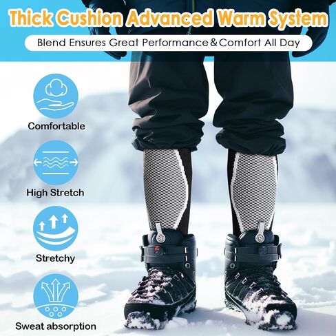 Ski Socks Wool Cold Weather Socks for Snowboarding Winter Thermal Knee-High Warm Sock, 2 Pairs Calf Socks for Chirden with Grey-Black and Blue-Black in Saudi Arabia