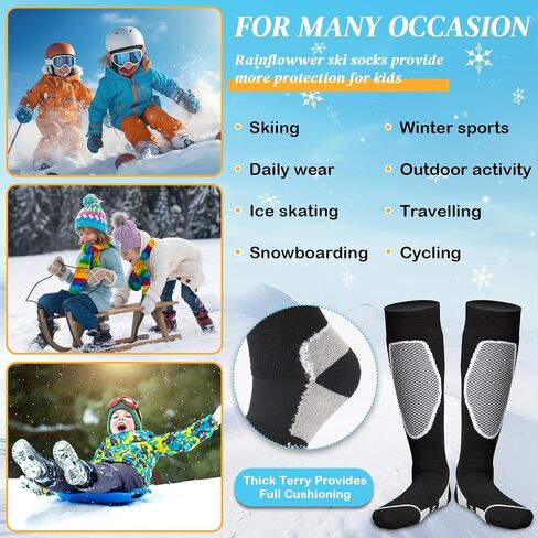 Ski Socks Wool Cold Weather Socks for Snowboarding Winter Thermal Knee-High Warm Sock, 2 Pairs Calf Socks for Chirden with Grey-Black and Blue-Black in Saudi Arabia
