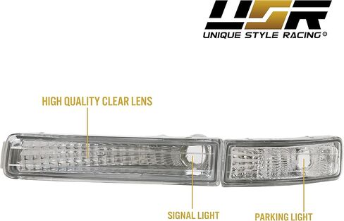 USR 95-97 LS400 أضواء إشارة الانعطاف - مجموعة مصابيح إشارة المصد الأمامي ذات العدسات الشفافة بالكامل من الكريستال JDM (يسار + يمين، داخلي + خارجي، 4 قطع) متوافق مع لكزس LS400 1995-1997 in Kuwait