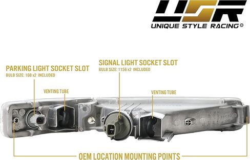 USR 95-97 LS400 أضواء إشارة الانعطاف - مجموعة مصابيح إشارة المصد الأمامي ذات العدسات الشفافة بالكامل من الكريستال JDM (يسار + يمين، داخلي + خارجي، 4 قطع) متوافق مع لكزس LS400 1995-1997 in Kuwait