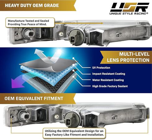 USR 95-97 LS400 أضواء إشارة الانعطاف - مجموعة مصابيح إشارة المصد الأمامي ذات العدسات الشفافة بالكامل من الكريستال JDM (يسار + يمين، داخلي + خارجي، 4 قطع) متوافق مع لكزس LS400 1995-1997 in Kuwait