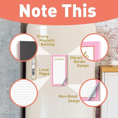 S&O Magnetic Notepads for Refrigerator 4 Pack, Strong magnet sheets for Fridge Sets - Magnetized List Pages for freezer - Sticky Notes for cooler - 3.5" x 7", 45 Pages in Saudi Arabia