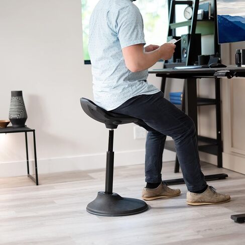 مقعد VIVO Sit Stand Perch للمنزل والمكتب، كرسي مكتب متذبذب غير قابل للانزلاق، مقعد بار قائم قابل للتعديل، كرسي توازن الجلوس النشط مع مقعد مبطن، أسود، CHAIR-S01P in Saudi Arabia