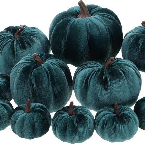 12pcs Artificial Velvet Faux Pumpkins Halloween Handmade Crafts Fabric Foam Fall Harvest Table Centerpiece Party Thanksgiving Decorative - Teal in Saudi Arabia