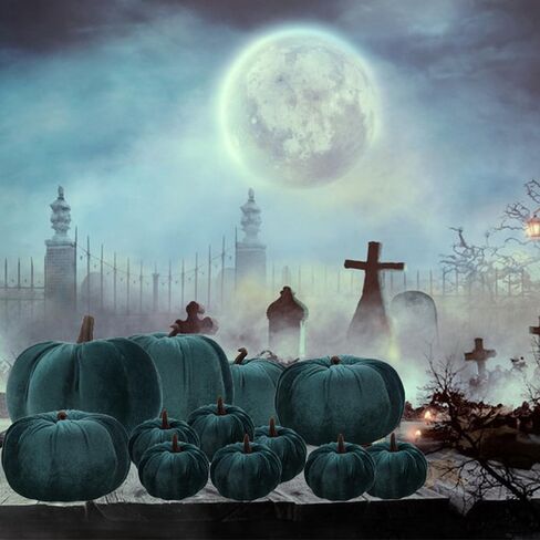 12pcs Artificial Velvet Faux Pumpkins Halloween Handmade Crafts Fabric Foam Fall Harvest Table Centerpiece Party Thanksgiving Decorative - Teal in Saudi Arabia