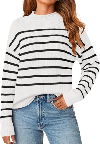 MEROKEETY Women's Fall Long Sleeve Striped Pullover Sweaters 2024 Trendy Turtleneck Casual Knit Tops in Saudi Arabia