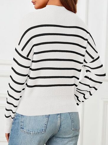 MEROKEETY Women's Fall Long Sleeve Striped Pullover Sweaters 2024 Trendy Turtleneck Casual Knit Tops in Saudi Arabia