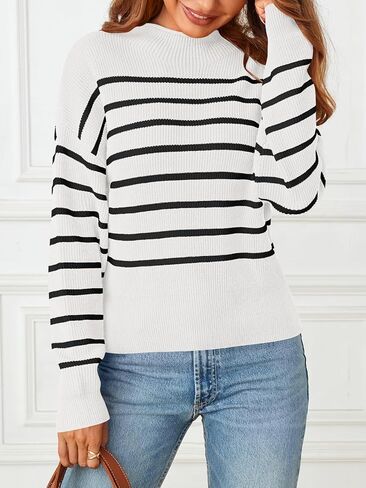 MEROKEETY Women's Fall Long Sleeve Striped Pullover Sweaters 2024 Trendy Turtleneck Casual Knit Tops in Saudi Arabia