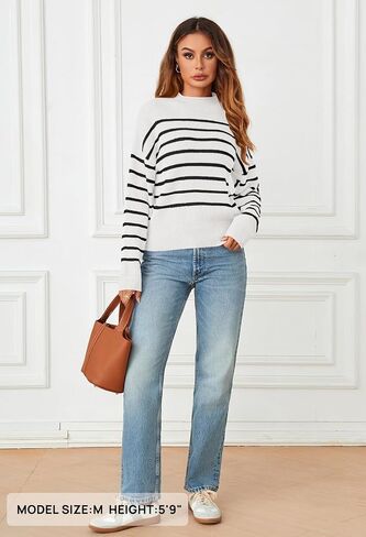 MEROKEETY Women's Fall Long Sleeve Striped Pullover Sweaters 2024 Trendy Turtleneck Casual Knit Tops in Saudi Arabia