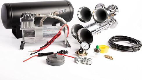 Viking Horns | Universal Fit | Very Loud 149dB Train Air Horn Kit (Black Horns) | 1.5 Gallon Tank | 150 PSI Heavy Duty Compressor | [V101C-3/4008B] in Saudi Arabia