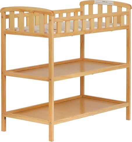 Dream On Me Emily Changing Table, Compact and Lightweight, Solid New Zealand Pinewood, Elevated Safety Rails, Two Storage Shelves, Includes Water-Resistant 1" Changing Pad — Natural in Saudi Arabia