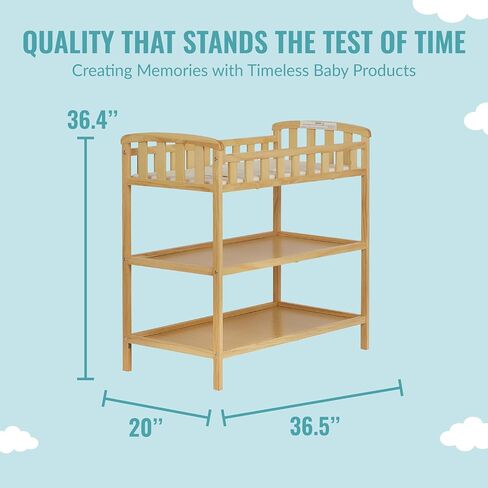 Dream On Me Emily Changing Table, Compact and Lightweight, Solid New Zealand Pinewood, Elevated Safety Rails, Two Storage Shelves, Includes Water-Resistant 1" Changing Pad — Natural in Saudi Arabia