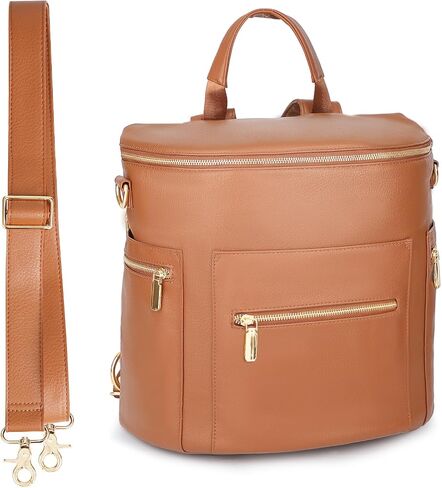 miss fong Diaper Bag Backpack Baby Diaper Bag, Large Leather Diaper Backpack with 16 Pockets Travel Diaper Bag with Diaper Changing Pad, Pañaleras Para Bebe for Moms(Convertible, Peanut) in Saudi Arabia