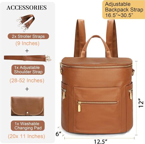 miss fong Diaper Bag Backpack Baby Diaper Bag, Large Leather Diaper Backpack with 16 Pockets Travel Diaper Bag with Diaper Changing Pad, Pañaleras Para Bebe for Moms(Convertible, Peanut) in Saudi Arabia