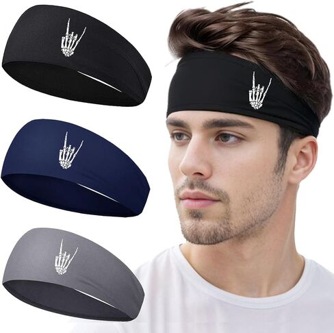 Sweat Bands Headbands Men 3pcs Sports Headbands for Men Women Skull Finger Print Sweatbands for Men Head Bands Mens Workout Cooling Headbands for Men Boys Moisture Wicking Running Headband Men in Saudi Arabia