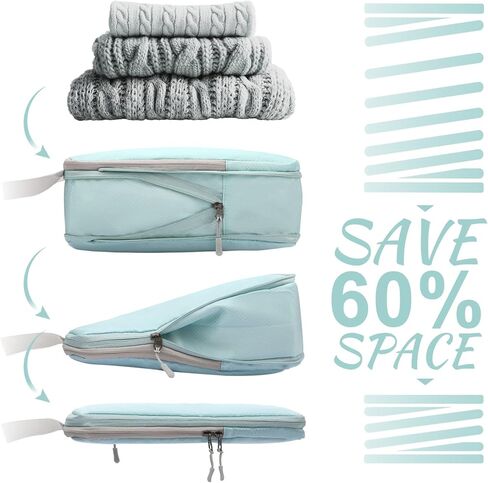 مكعبات التعبئة المضغوطة من WOOMADA لحقائب السفر وأساسيات السفر 4 مجموعات منظم حقائب السفر القابلة للتوسيع للأمتعة (فيروزي) in Kuwait