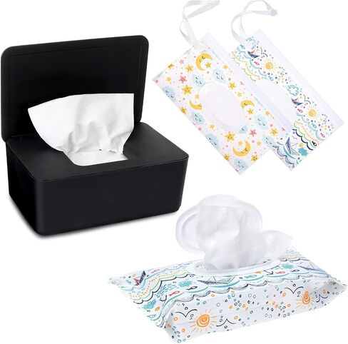 Wipes Dispenser Set,1 Wipe Box & 2 Portable Pouches,White Blue | Refillable Reusable Large Wet Wipe Holder, Flushable Wipes Case Bathroom Wipes Container for Pet Nursery Kitchen Office in Kuwait