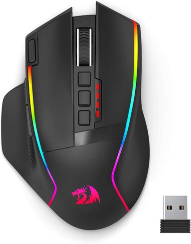 ماوس الألعاب اللاسلكي Redragon، ماوس مريح 16000 نقطة في البوصة مع مفتاح إطلاق سريع، 9 أزرار ماكرو، سعة طاقة متينة تصل إلى 170 ساعة وماوس سلكي/لاسلكي بإضاءة خلفية RGB لأجهزة الكمبيوتر المحمول/Mac/PC in Saudi Arabia