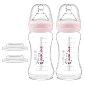 Maymom Wide-Mouth Milk Storage Collection Bottle with Travel Cap and Sealing Ring ; Can Replace Spectra S1 S2 Avent Natural Avent Classic Bottles, Motif Luna, Twist Bottles, Ameda Mya Bottle; 4pc