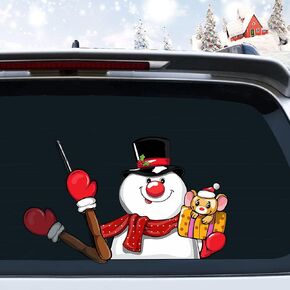 Christmas Santa Claus Reindeer Snowman Rear Window Wiper Decal Funny Waving Arm Wiper Sticker Waterproof Windshield Wiper Decal Christmas Decoration Rear Window Wiper Blade Decal (Snowman With
