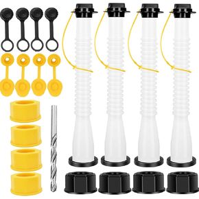 Gas Can Spout Replacement Old Style Fuel Tank Flexible Pour Nozzle Kit with Vent Cap Screw Cap Drill Bit Universal Fit Most of Jug 1 2 5 Gallon Pre2009, white