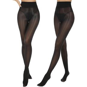 2 Pairs Shiny Pantyhose for Women High Waist Silk Oil Shimmer Sheer Tights