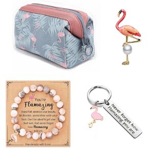 Flamingo Gifts Set for Women & Girls Flamingo accessories including Flamingo Bracelet Flamingo Keychain Flamingo brooch Pin and Flamingo Cosmetic Bag