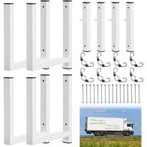 4 Set of Ladder Rack for Trailer Side Mount Enclosed Trailer Ladder Rack Lightweight Adjustable Aluminum Trailer Ladder Rack with Bolts Bungee Cords and D Hook for Cargo Side Wall