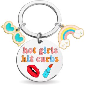 Hot Girls Hit Curbs Keychain Teen Girl Gifts Trendy Stuff for Women Funny Girly Gifts for Sister Daughter Friends Pink Things Birthday Present Ideas Cute Womens Key Chains Pinky Car Accessories