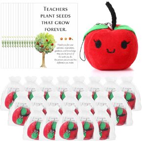 12 Sets Back to School Gifts Red Fruit Plush Keychain Teacher Appreciation Gift